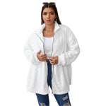 White All-Over Print Women's Borg Fleece Stand-up Collar Coat With Zipper Closure(Plus Size)