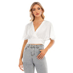 White All-Over Print Women's Bat Sleeve Crop Top