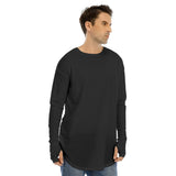 Black All-Over Print Men's Fingerless Long Sleeve T-shirt