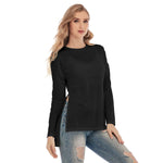 Black All-Over Print Women's Side Split Long T-shirt