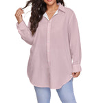 Pink All-Over Print Women's Shirt With Long Sleeve(Plus Size)