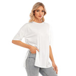 White All-Over Print Women's Short Sleeves T-shirt With Hem Split