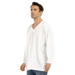 White All-Over Print Men's V-neck Ice Hockey Jersey