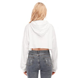 White All-Over Print Women's Cropped Hoodie With Zipper Closure