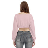 Pink All-Over Print Women's V-neck Long Sleeve Cropped Sweatshirt