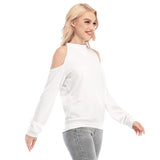 White All-Over Print Women's Cold Shoulder Sweatirt