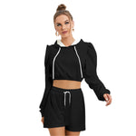 Black All-Over Print Women's Mirco Fleece Hoodie And Shorts Set