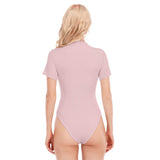 Pink All-Over Print Women's Short Sleeve Half High Neck Bodysuit