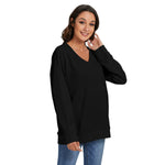 Black  All-Over Print Women's V-neck Imitation Knitted Sweater With Long Sleeve