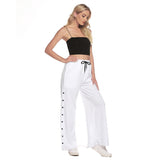 White All-Over Print Women's Side Slit Snap Button Trousers