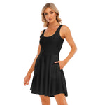 Black All-Over Print Women's Tank Vest Dress