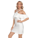 White All-Over Print Women's Cold Shoulder Cami Dress With Ruffle