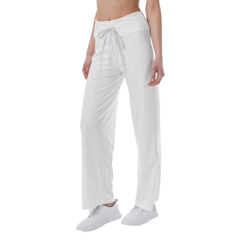 White All-Over Print Women's High-waisted Straight-leg Trousers