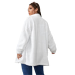 White All-Over Print Women's Borg Fleece Stand-up Collar Coat With Zipper Closure(Plus Size)