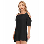 Black All-Over Print Women's Off-shoulder Cami Dress