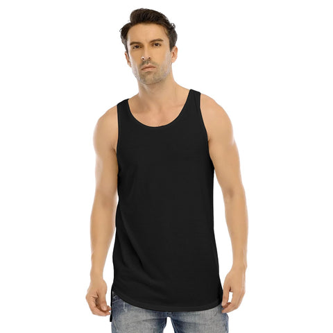 Black All-Over Print Men's Curved Hem Long Tank Top