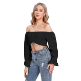 Black All-Over Print Women's Cropped Tube Top With Long Sleeve