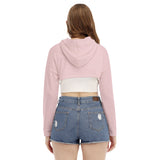 Pink All-Over Print Women's Smock Short Hoodie With Long Sleeve