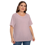 Pink All-Over Print Women's Drop-shoulder Short Sleeve T-shirt With Sleeve Loops(Plus Size)