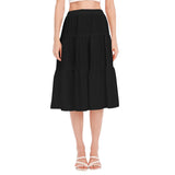 Black All-Over Print Women's Stitched Pleated Chiffon Skirt