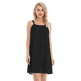 Black All-Over Print Women's O-neck Cami Dress