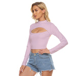 Pink All-Over Print Women's Hollow Chest Keyhole Tight Crop Top