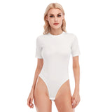 White All-Over Print Women's O-neck Short Sleeve Bodysuit