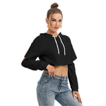 Black All-Over Print Women's Heavy Fleece Hoodie With Hollow Out Sleeve