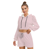 Pink All-Over Print Women's Mirco Fleece Hoodie And Shorts Set