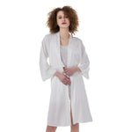 White All-Over Print Women's Satin Kimono Robe