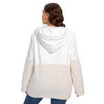 White All-Over Print Women's Borg Fleece Hoodie With Half Zip (Plus Size)