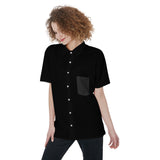 Black  All-Over Print Women's Short Sleeve Shirt With Pocket