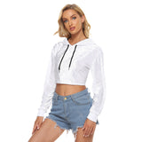 White All-Over Print Women's Crop Top Hoodie|Velvet