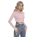 Pink All-Over Print Women's Blouse With Pleated Placket