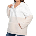 White All-Over Print Women's Borg Fleece Hoodie With Half Zip (Plus Size)