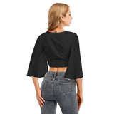 Black All-Over Print Women's Ruffled Cropped T-shirt With Bandage