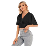 Black All-Over Print Women's Bat Sleeve Crop Top