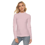 Pink All Over Print Women's Stretchable Turtleneck Top