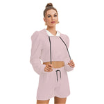 Pink All-Over Print Women's Mirco Fleece Hoodie And Shorts Set