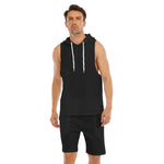 Black All-Over Print Men's Sleeveless Vest And Shorts Sets