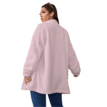 Pink All-Over Print Women's Borg Fleece Stand-up Collar Coat With Zipper Closure(Plus Size)