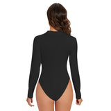 Black All-Over Print Women's Turtleneck Bodysuit With Zipper Closure