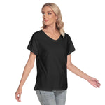 Black All-Over Print Women's Loose V-neck Short Sleeve T-shirt