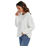 White All-Over Print Women's O-neck Imitation Knitted Sweater With Drop-shoulder