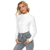 White All Over Print Women's Stretchable Turtleneck Top