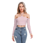 Pink All-Over Print Women's Halter Lace-up Top