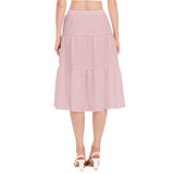 Pink All-Over Print Women's Stitched Pleated Chiffon Skirt