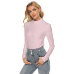 Pink All Over Print Women's Stretchable Turtleneck Top