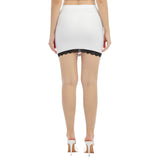 White All-Over Print Women's Side Split Skirt With Black Lace Edge