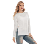 White All-Over Print Women's Side Split Long T-shirt